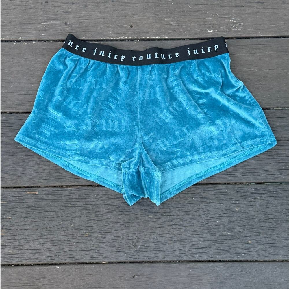 Juicy Couture Blue Velour Logo Sleep Shorts Small Y2K